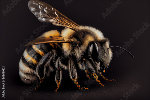portrait of a bee on a black background. generative ai