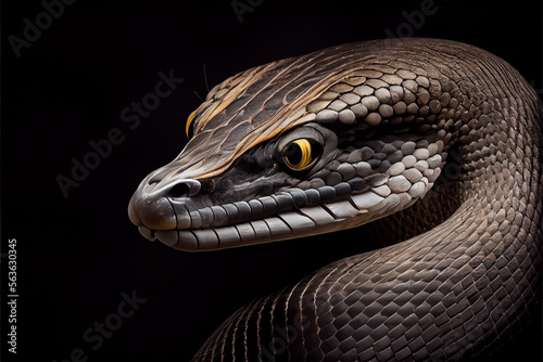 portrait of a black mamba on a black background. generative ai