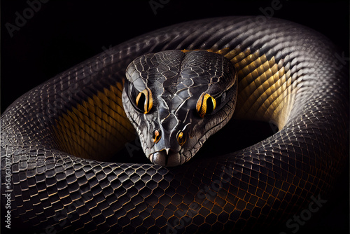 portrait of a black mamba on a black background. generative ai photo