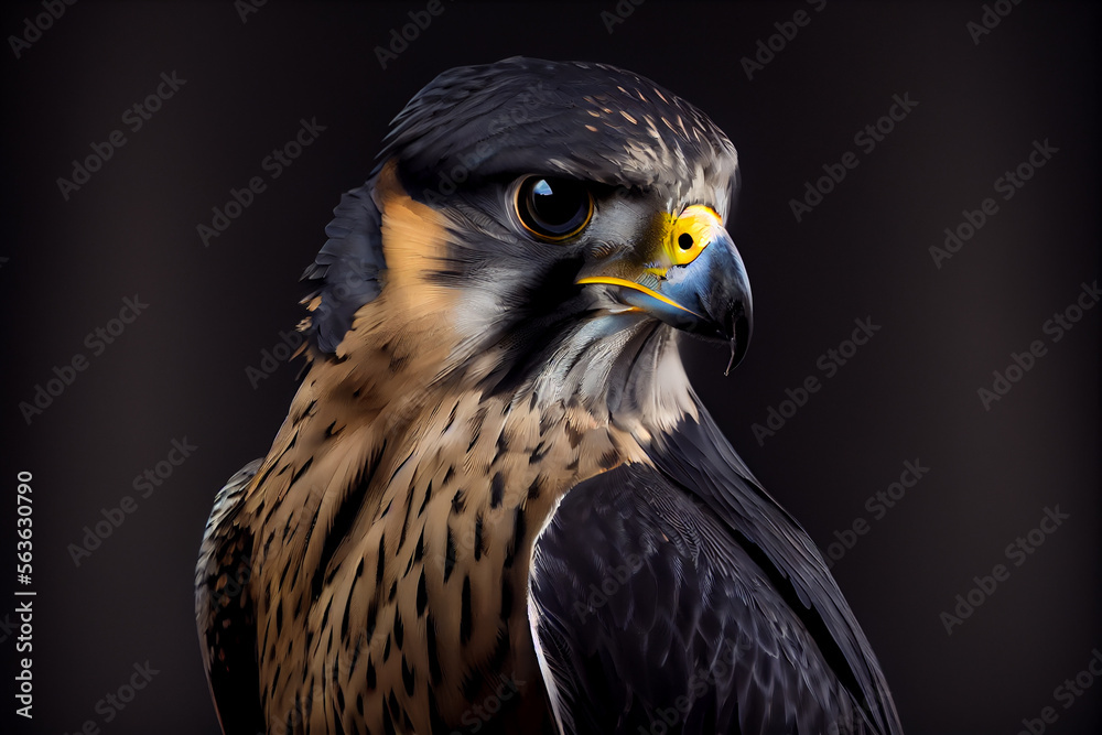 portrait of a falcon on a black background. generative ai portrait of a falcon on a black background. generative ai