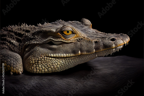 portrait of a crocodile on a black background. generative ai © Julian