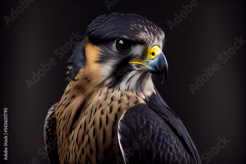 portrait of a falcon on a black background. generative ai