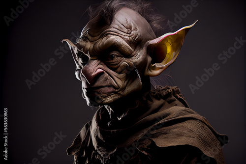 portrait of a goblin on a black background. generative ai