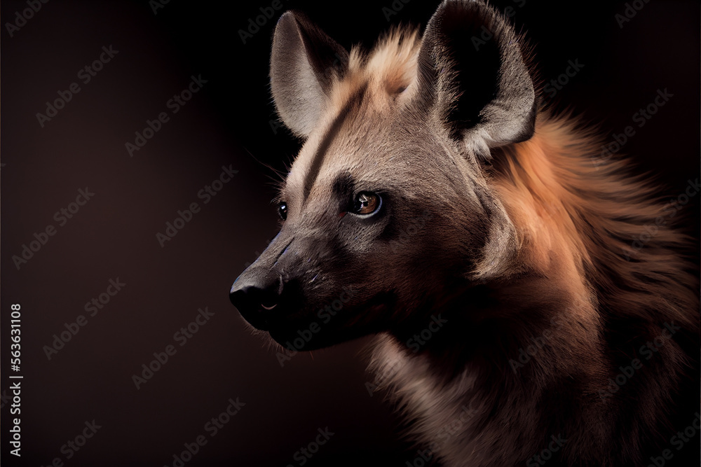portrait of a hyena on a black background. generative ai