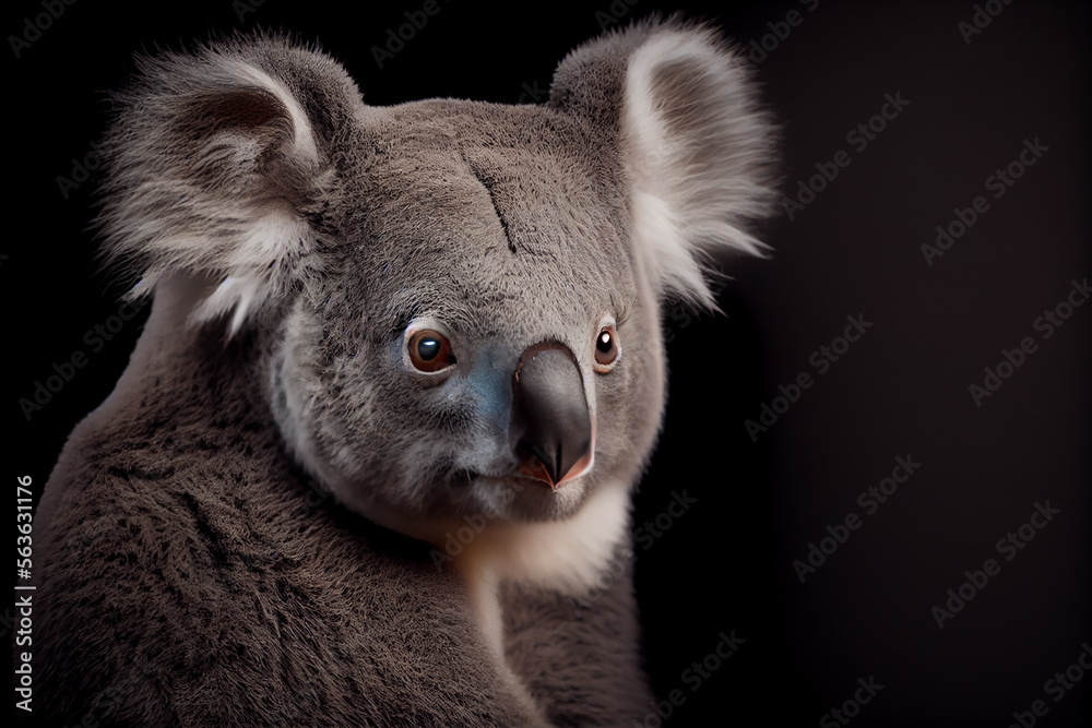 Obraz premium portrait of a koala on a black background. generative ai