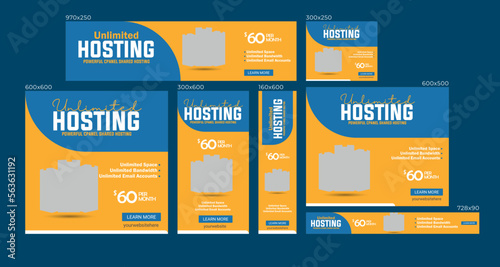 Morden and creative hosting web banner template design, Vector horizontal and vertical google web banner ads design