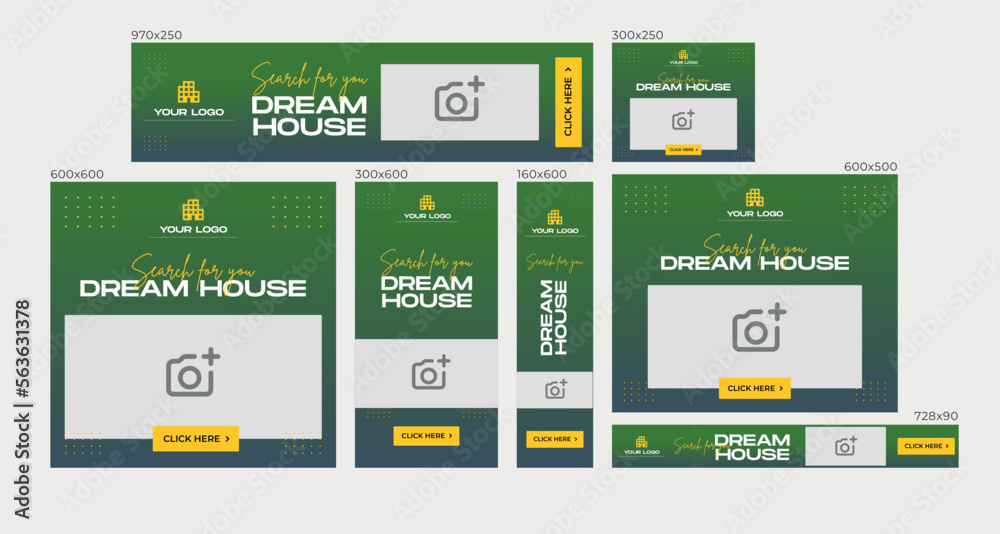 Dream home Realestate web banner template set and horizontal and vertical google web banner design or social media cover ads banner design Dream home Realestate web banner template set and horizontal and vertical google web banner design or social media cover ads banner design