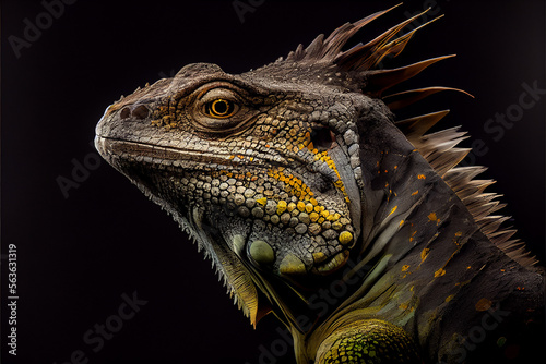 portrait of a leguan on a black background. generative ai