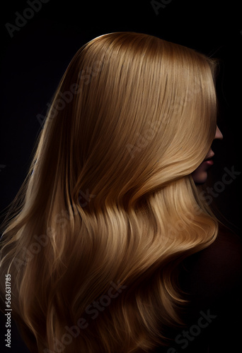 
Perfekte, gesunde und glänzende blonde Haare im Fokus eines Portraits. Perfekt für Friseur- Haarfarbe- und Shampoo- werbung. -Generative Ai photo