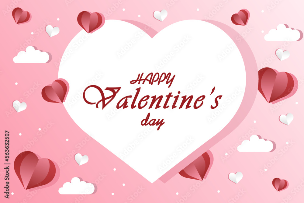 Happy Valentine's Day Social Media Banner design template in Paper Style.