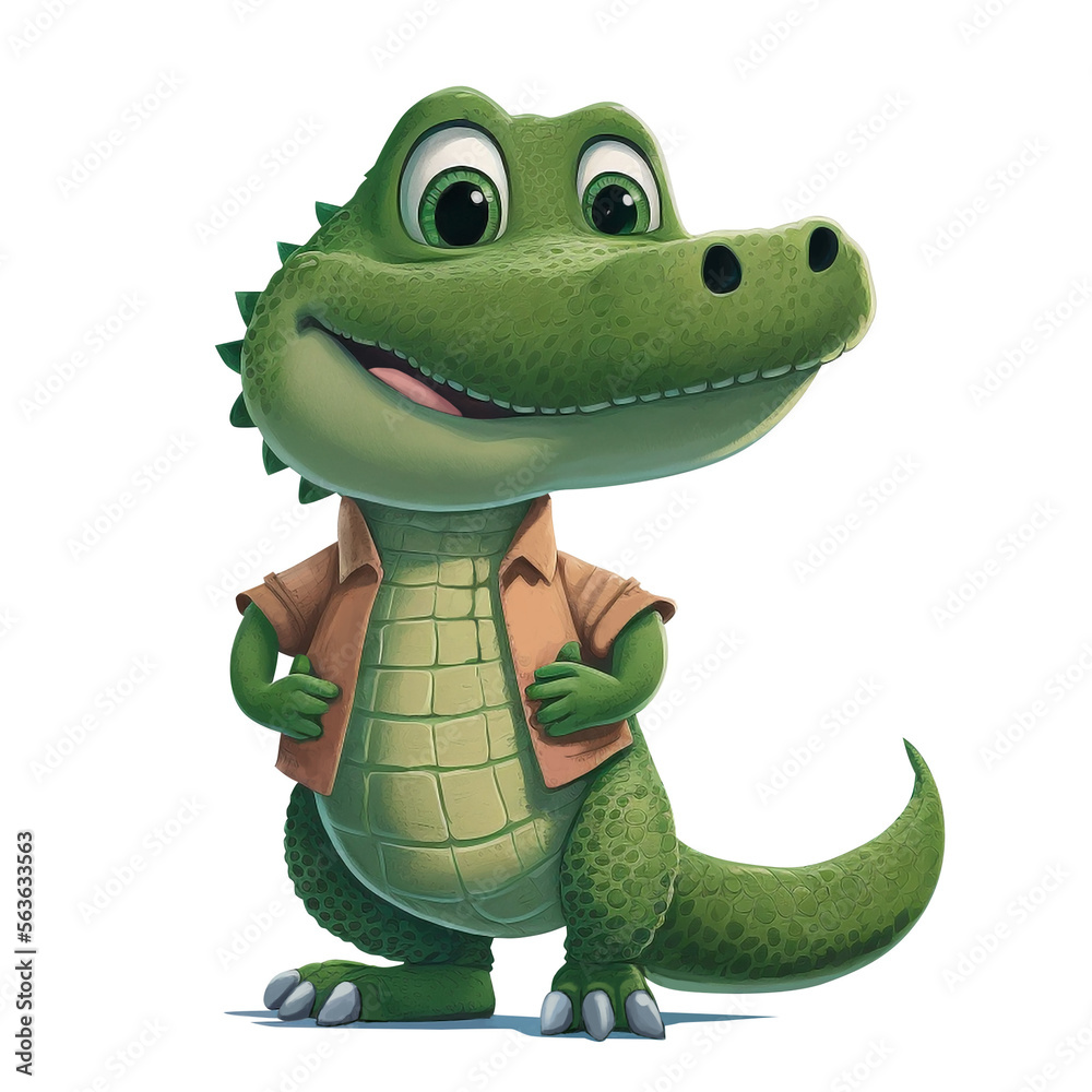 Fototapeta premium Adorable little alligator kid and cartoon