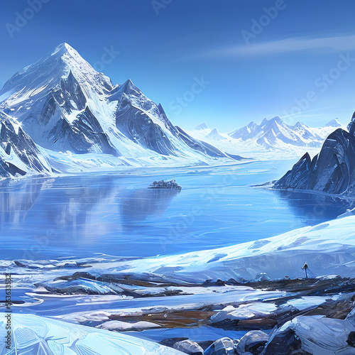 Lake in the icy mountains created with generative ai © RandomMg