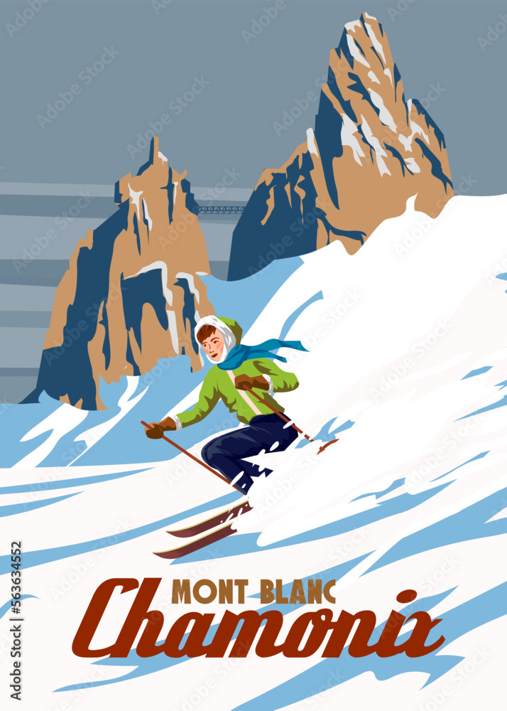 Φωτογραφία Vintage Travel poster Ski Chamonix resort