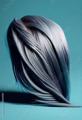 Perfekte, gesunde und glänzende graue Haare im Fokus eines Portraits. Perfekt für Friseur- Haarfarbe- und Shampoo- werbung. -Generative Ai