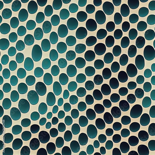 Seamless pattern  uneven circles in off white  turquoise  black. AI generative illustration  pattern generated by AI.