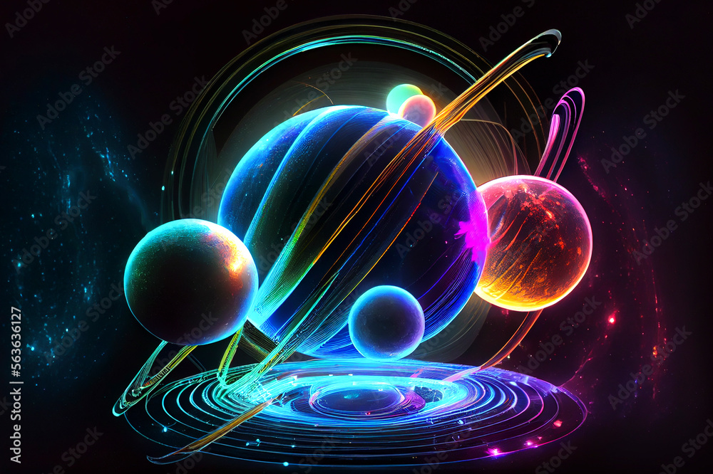Astronomy background, composition of planets, ai illustration