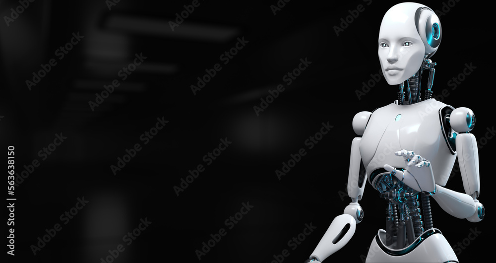 Robot Cyborg 3d render. AI artificial intelligence machine learning.