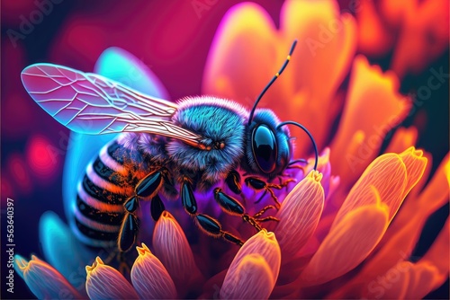 Bee on flower close up. Generative AI