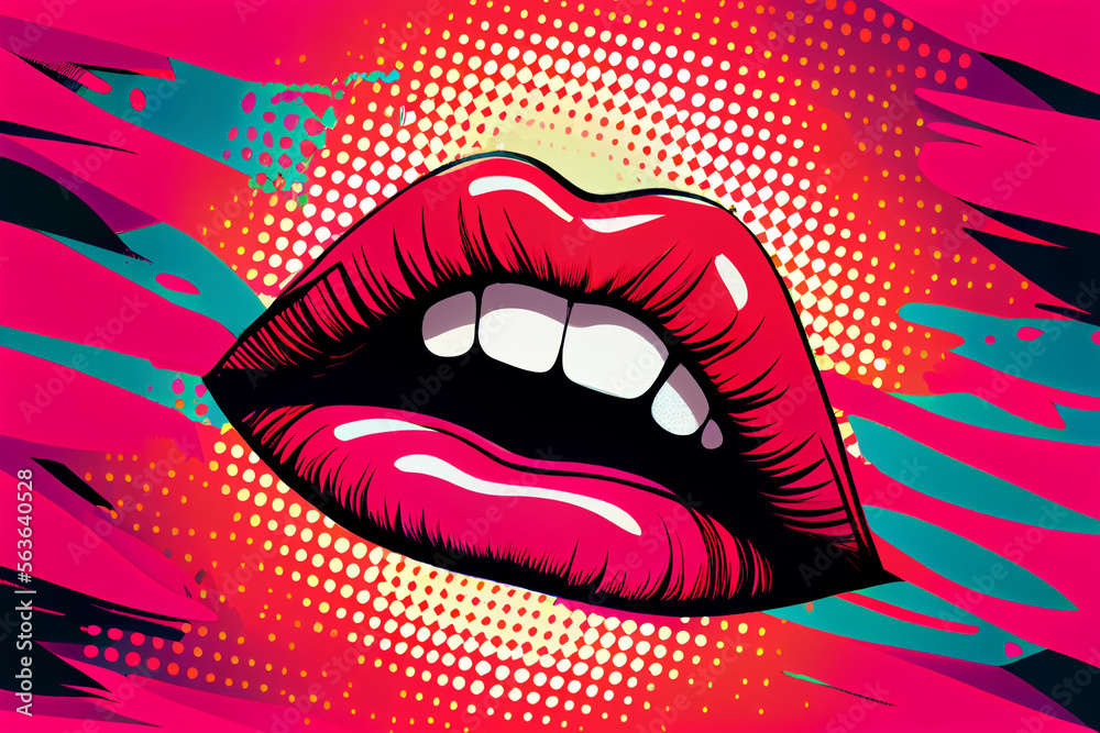 Sexy Lippen auf bunten Hintergrund in Pop-Art Retro-Comic-Stil