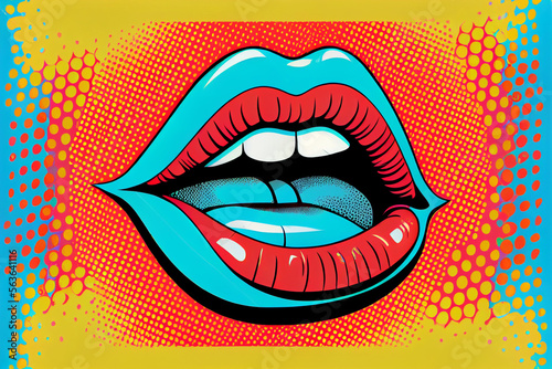 Sexy Lippen auf bunten Hintergrund in Pop-Art Retro-Comic-Stil - Generative Ai