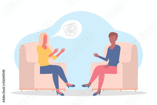 Psychologist and patient. Psychotherapy counseling concept illustration design flat vector