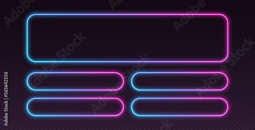 Neon quiz template, UI design for questionnaire with multiple answers. Glowing borders set for tv show contest. Colors are easy to change. Vector illustration.