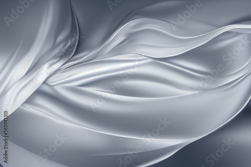 Close-up view of a digitally generated image of a silver wavy satin fabric. Generative AI	