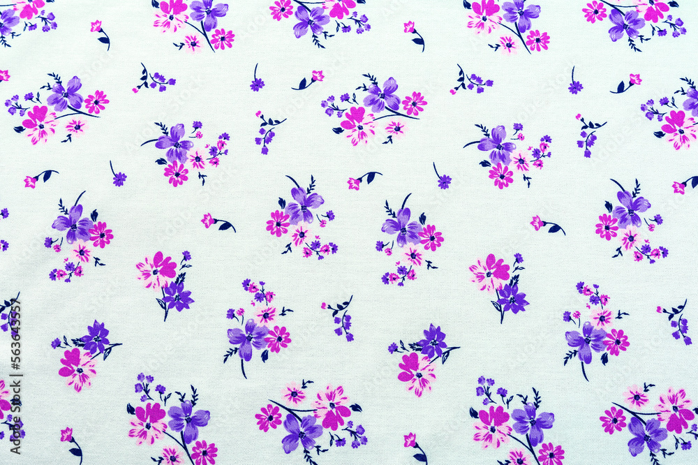 Cotton fabric with a purple floral pattern