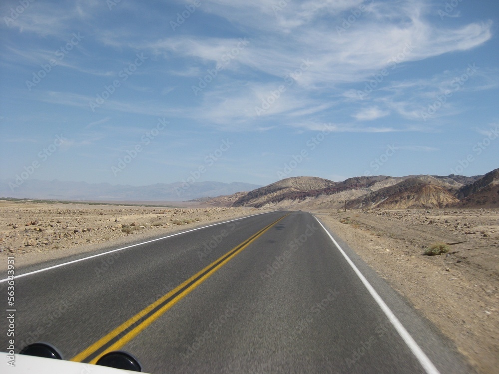 Driving on Desert Highway to Death Valley National Park