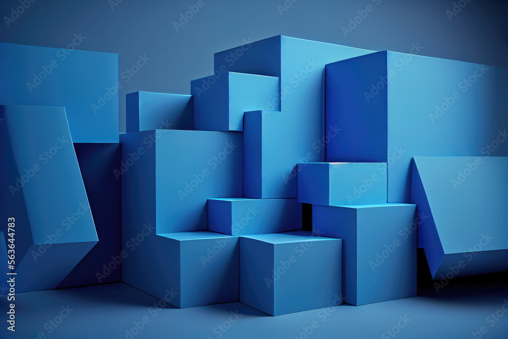 A three-dimensional figure formed by stacking many blue cuboids. A three-dimensional figure formed by stacking many blue cuboids.
