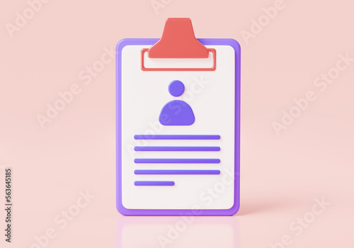 Wallpaper Mural Resume for job interview on clipboard. Job search, recruitment agency, verify identity, human resources management. 3d rendering illustration. cartoon minimal. hiring concept. on pink background Torontodigital.ca