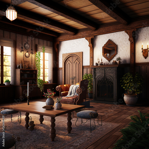 Interior modern house living room - antique housing series - Created with Generative AI technology