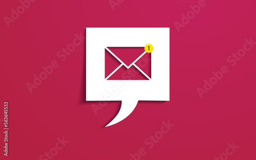 Speech bubble with paper cut e-mail symbol. Email notification concept.