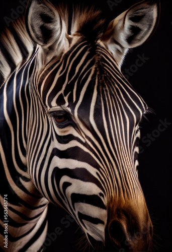 Extremely detailed head close-up of a zebra