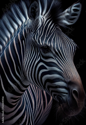 Extremely detailed head close-up of a zebra