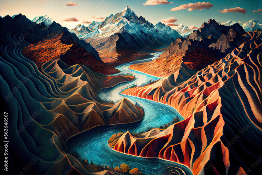 A painting of a thousand miles of rivers and mountains