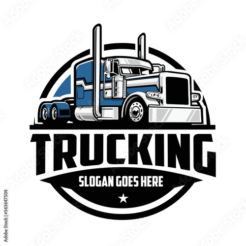 Trucking company logo, 18 wheeler circle emblem logo. Best for trucking and freight related industry