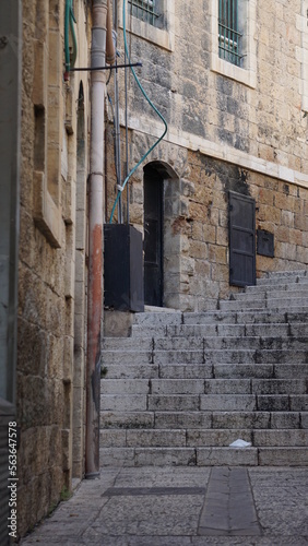 Fototapeta Naklejka Na Ścianę i Meble -  Steps in the Muslim Quarter in the old city of Jerusalem in Israel in the month of January