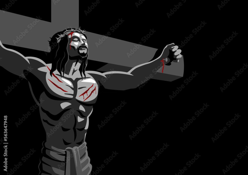 Jesus on the cross wearing a crown of thorns