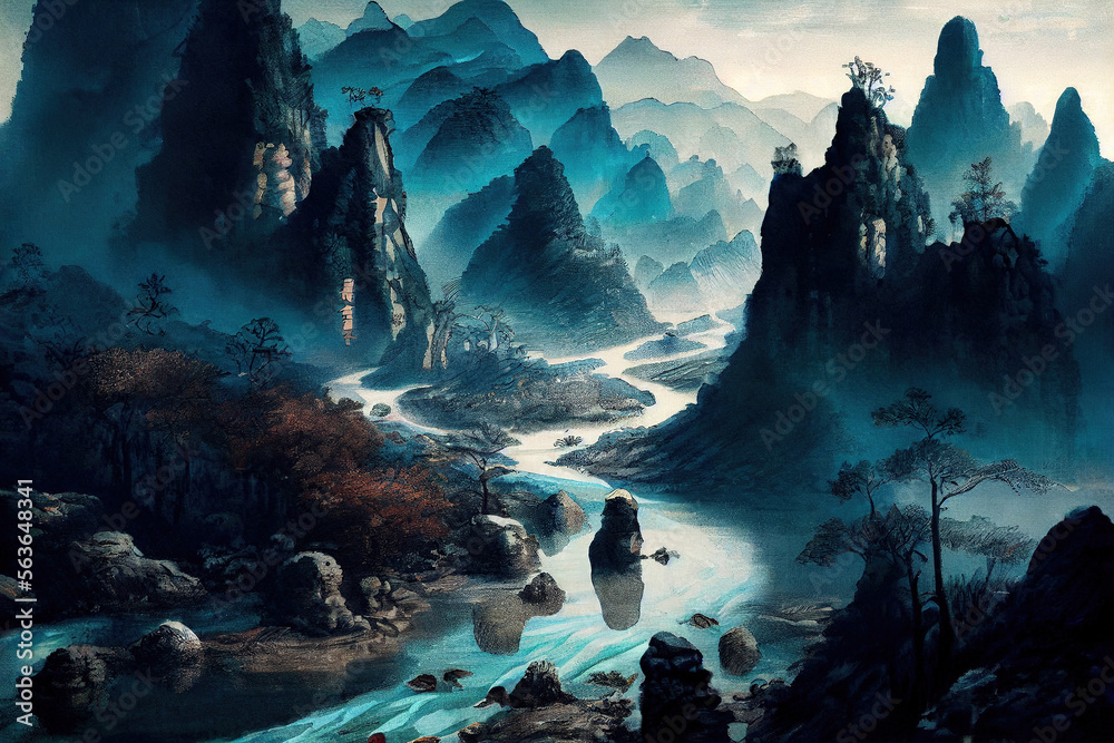Chinese style landscape painting.