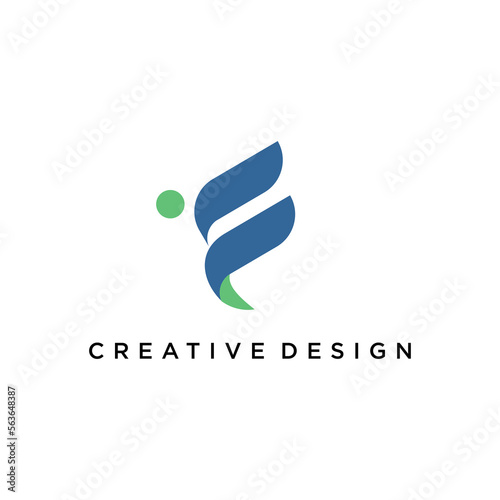 creative letter F logo design with person coach idea