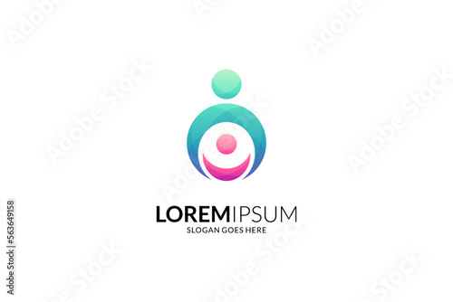 Parents with child logo design in simple design, symbol of parental affection towards children