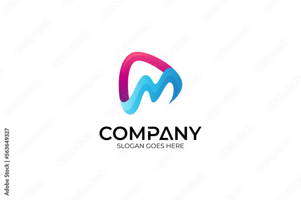 M letter media play logo with modern shape design