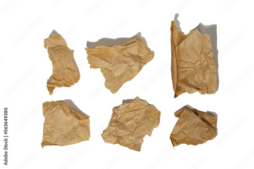 Torn sheets of old paper. Torn vintage paper shreds set. PNG format