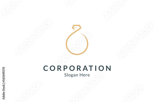 Gold ring jewelery logo design in simple shape