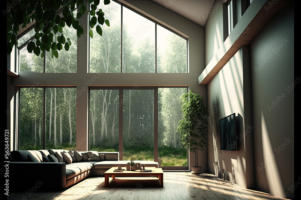 Fototapeta premium Eco-Friendly Living: A Room with Natural Light and Sustainable Furnishings. Generative AI