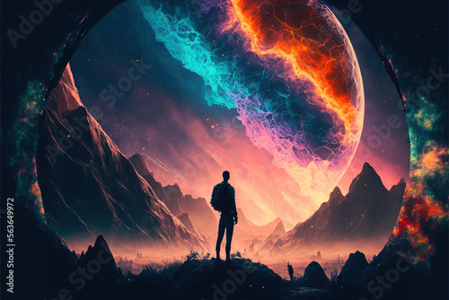 Space Galaxy Wallpaper, Man in the middle, landscape, 4k 