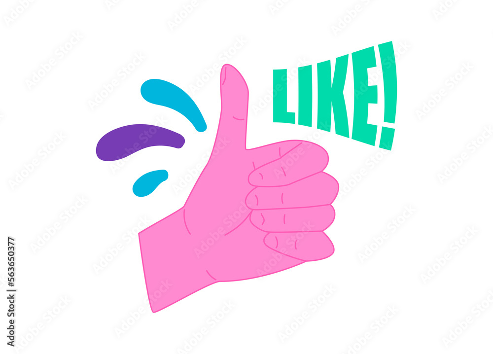 Human hand with thumb up showing like and ok gesture. Illustration in cartoon sticker design Human hand with thumb up showing like and ok gesture. Illustration in cartoon sticker design