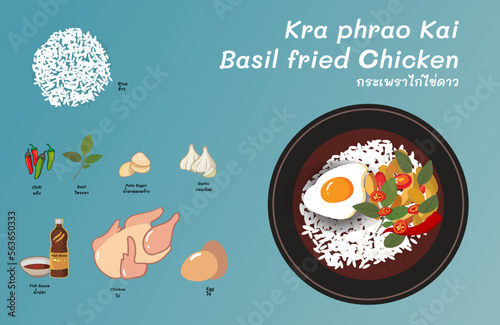 Thai food kra phrao kai basil fried chicken hot and spicy thai food top with fried egg