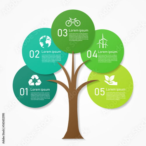 green ecology leaf infographic with option element icon background. environment and sustainable development. can be used for process, presentations, layout,infographic. plant leaf sign organic growth.